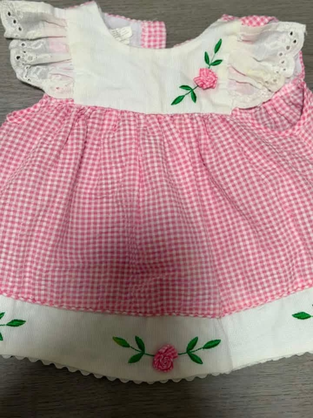 Pink Gingham Baby Dress with Embroidered Roses